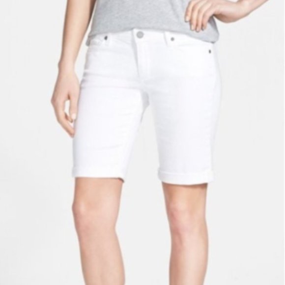PAIGE Pants - PAIGE Optic White Denim Knee Length Bermuda Shorts